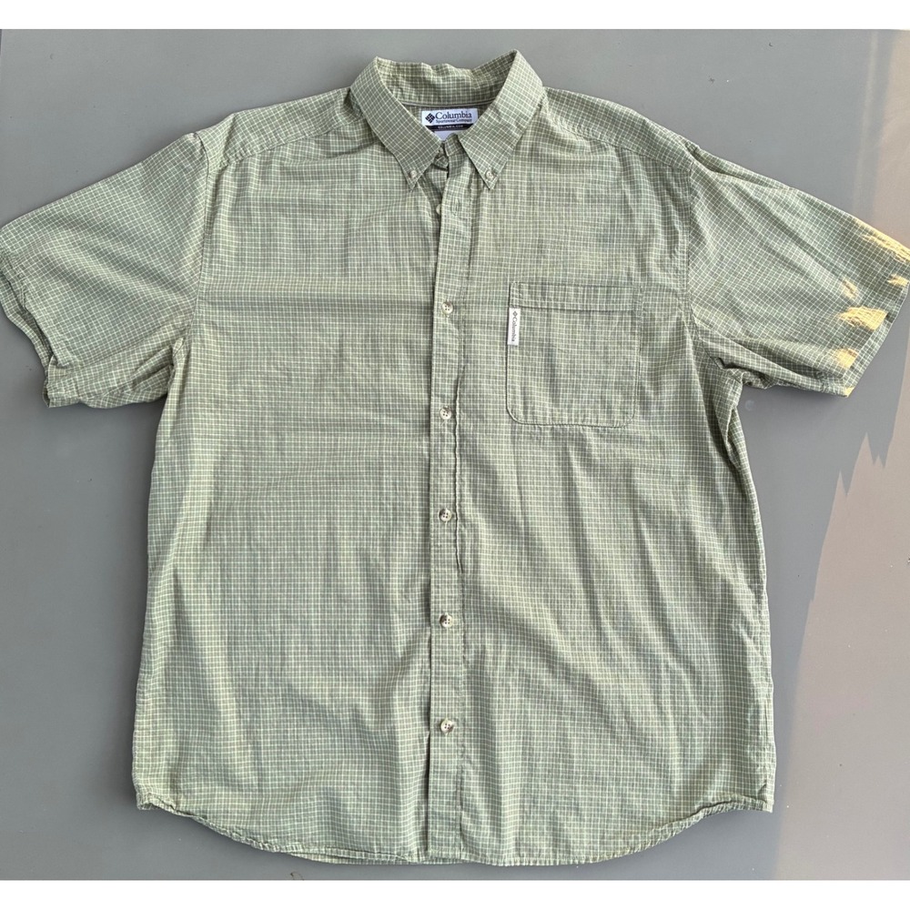 Columbia Sportswear Mens XL Green Check Short Sleeve Button Down Shirt Gorpcore